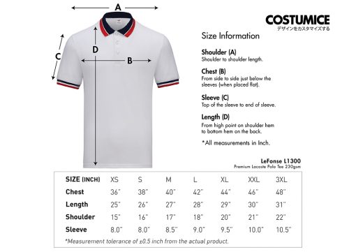 Premium Lacoste Polo Tee 230Gsm Costumice Design X Lefonse L1200 Size Information