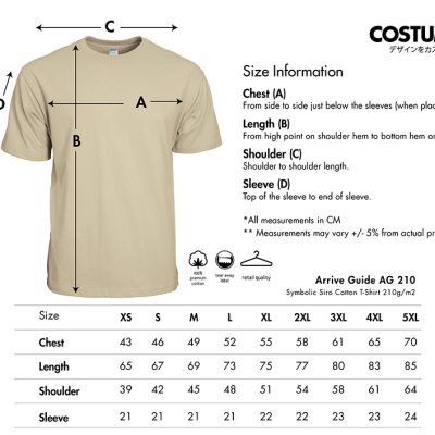 Arrive-Guide-Ag210-Symbolic-Siro-Cotton-T-Shirt-210Gsm-2024-Size-Information-X-Costumice-Design