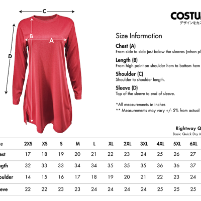 Rightway Qdm56 Basic Quick Dry Muslimah 2025 Size Information X Costumice Design
