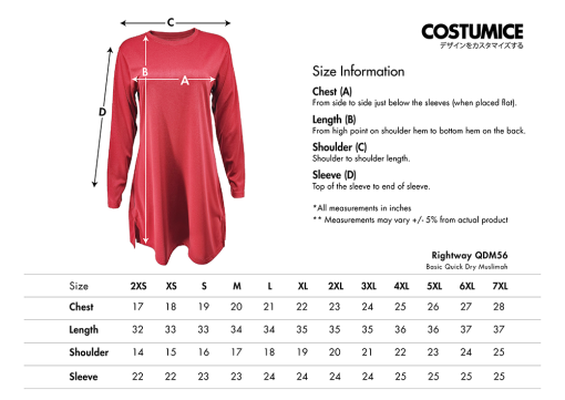 Rightway Qdm56 Basic Quick Dry Muslimah 2025 Size Information X Costumice Design