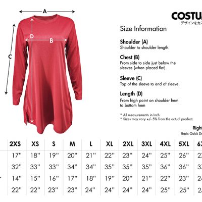 Rightway Qdm56 Basic Quick Dry Muslimah T-Shirt 150Gsm Size Information X Costumice Design