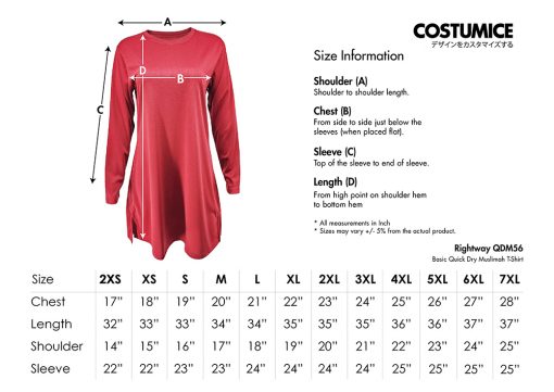 Rightway Qdm56 Basic Quick Dry Muslimah T-Shirt 150Gsm Size Information X Costumice Design