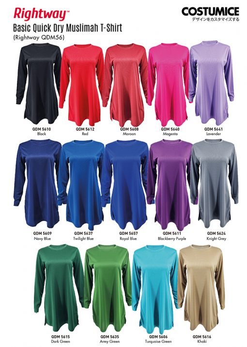Rightway Qdm56 Basic Quick Dry Muslimah T-Shirt 2024 2025 Color Options X Costumice Design
