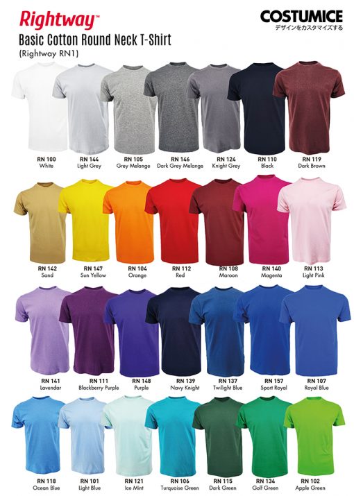 Rightway Rn1 Basic Cotton Round Neck T-Shirt 160Gsm 2024 2025 Color Options X Costumice Design