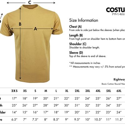 Rightway-Rn1-Basic-Cotton-Round-Neck-T-Shirt-160Gsm-2024-Size-Information-X-Costumcie-Design