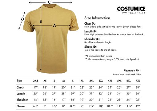 Rightway-Rn1-Basic-Cotton-Round-Neck-T-Shirt-160Gsm-2024-Size-Information-X-Costumcie-Design