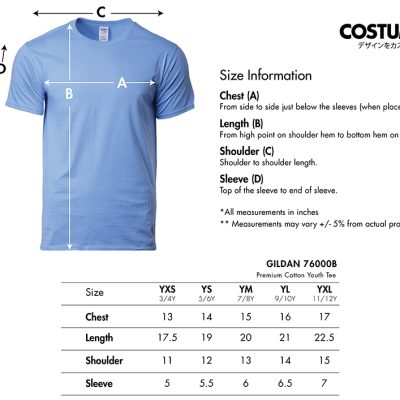 Gildan-76000B-Premium-Cotton-Youth-Tee-180Gsm-2024-Size-Information-X-Costumice-Design
