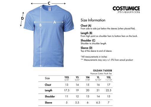 Gildan-76000B-Premium-Cotton-Youth-Tee-180Gsm-2024-Size-Information-X-Costumice-Design