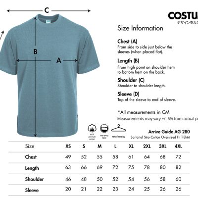 Arrive Guide Ag280 Sartorial Siro Cotton Oversized Fit T-Shirt 280Gsm 2024 Size Information X Costumice Design