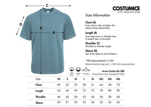 Arrive Guide Ag280 Sartorial Siro Cotton Oversized Fit T-Shirt 280Gsm 2024 Size Information X Costumice Design