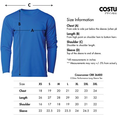 Crossrunner 36400 Coltec Performance Long Sleeve Tee 2025 Size Information X Costumice Design