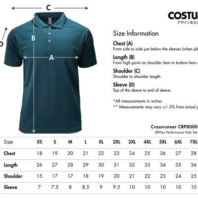Crossrunner Crp8000 Drytec Performance Polo Tee 2025 Size Information X Costumice Design