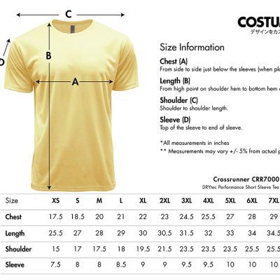 Crossrunner Crr7000 Drytec Performance Short Sleeve Tee 2025 Size Information X Costumice Design