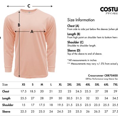 Crossrunner Crr70400 Drytec Performance Long Sleeve Tee 2025 Size Information X Costumice Design