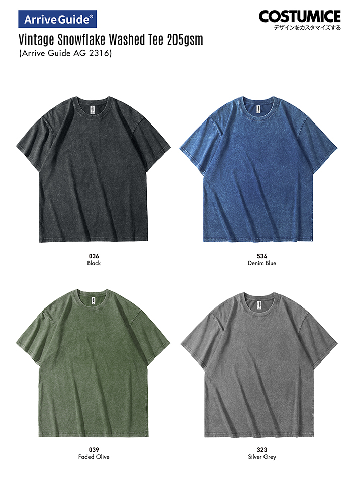 Arrive Guide Ag2316 Vintage Snowflake Washed Tee 205Gsm 2026 Color Options X Costumice Design