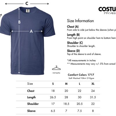 Comfort Colors 1717 Soft Washed T Shirt 210Gsm 2025 Size Information X Costumice Design Lr