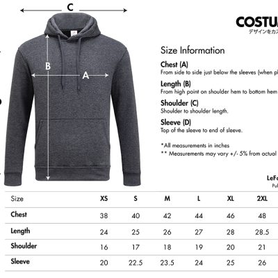 Lefonse Fj02 Pullover Hoodie 2025 Size Information X Costumice Design