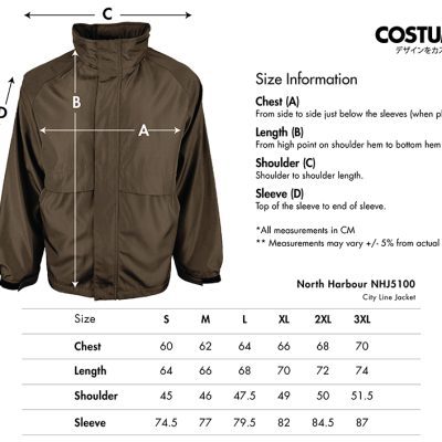 North Harbour Nhj5100 City Line Jacket 2025 Size Information X Costumice Design