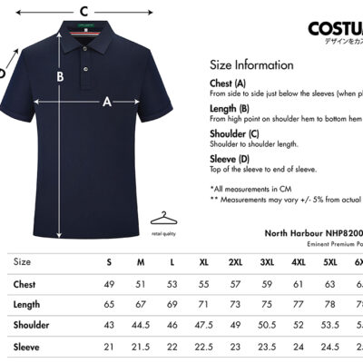 North Harbour Nhp82007 Eminent Premium Polo 2025 Size Information X Costumice Design