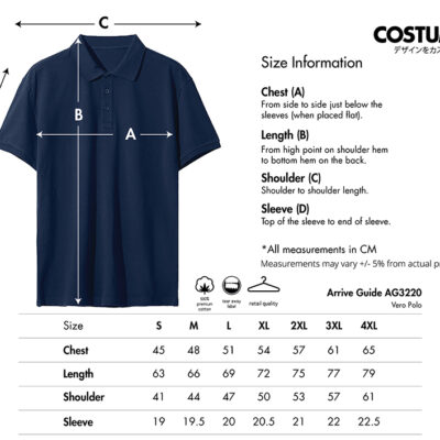 Arrive Guide Ag3220 Vero Polo 2026 Size Information X Costumice Design