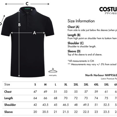 North Harbour Nhp95650 Lumin Polo 2026 Size Information X Costumice Design