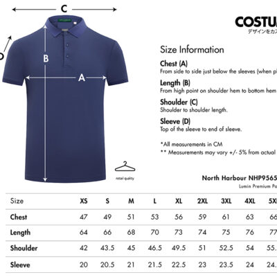 Lumin Premium Polo (North Harbour Nhp95650) 17 North Harbour Nhp95650 Lumin Polo 2027 Size Information X Costumice Design