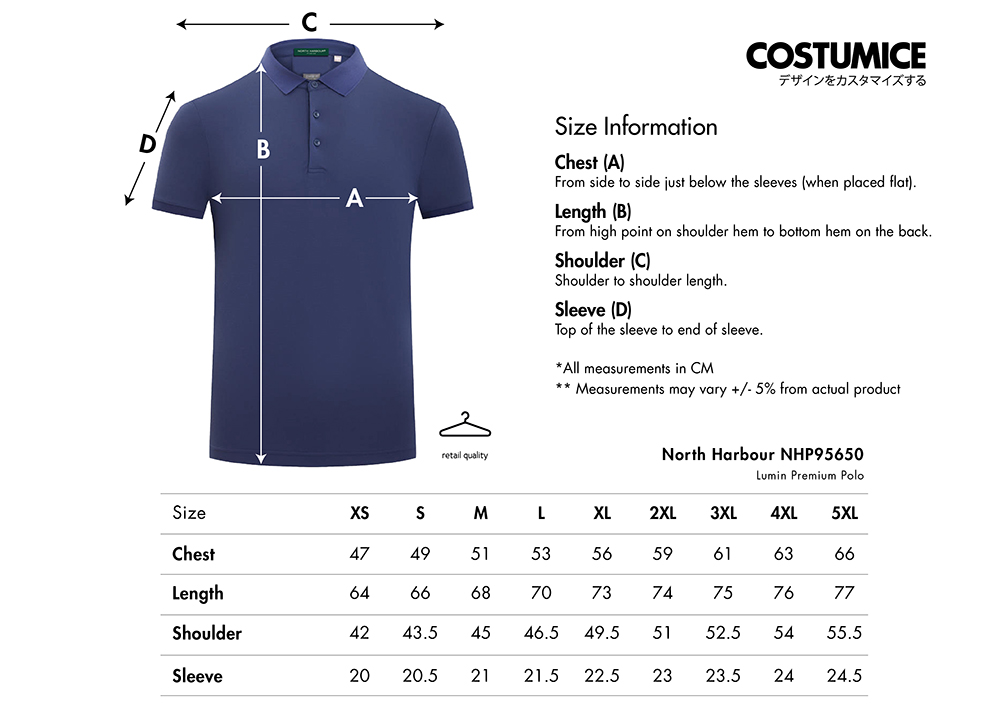 Lumin Premium Polo (North Harbour Nhp95650) 10 North Harbour Nhp95650 Lumin Polo 2027 Size Information X Costumice Design