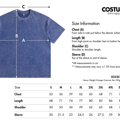 Heavy Weight Vintage Oversize Tee 230gsm (XG23012) 21 XG23012 Heavy Weight Vintage Oversize Tee 230gsm 2026 Size Information X Costumice Desig