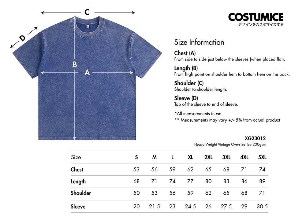 Heavy Weight Vintage Oversize Tee 230gsm (XG23012) 12 XG23012 Heavy Weight Vintage Oversize Tee 230gsm 2026 Size Information X Costumice Desig