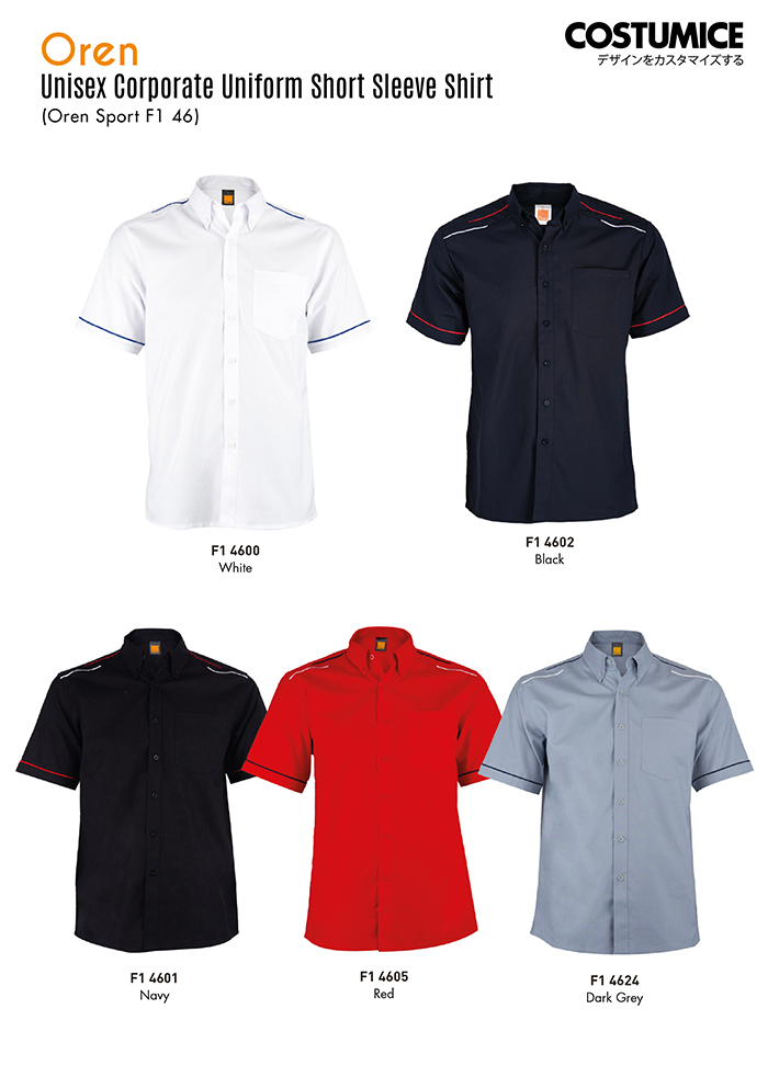 Unisex Corporate Uniform Short Sleeve Shirt (Oren Sport F1 46) 4 Oren Sport F1 46 Unisex Corporate Uniform Short Sleeve Shirt 2026 Color Options X Costumice Design