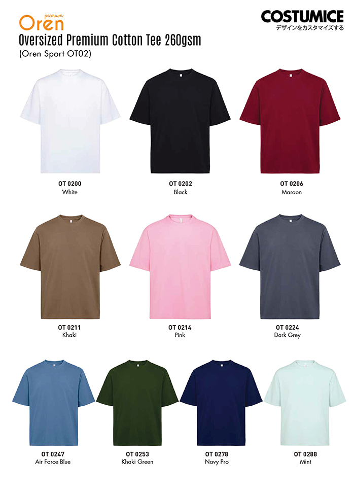 Oren Sport OT02 Oversized Premium Cotton Tee 260gsm 2026 Color Options X Costumice Design