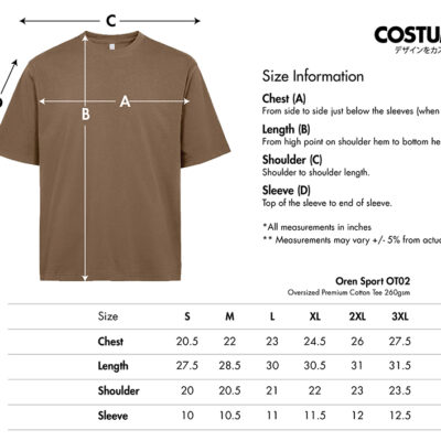 Oren Sport OT02 Oversized Premium Cotton Tee 260gsm 2026 Sze Information X Costumcie Design