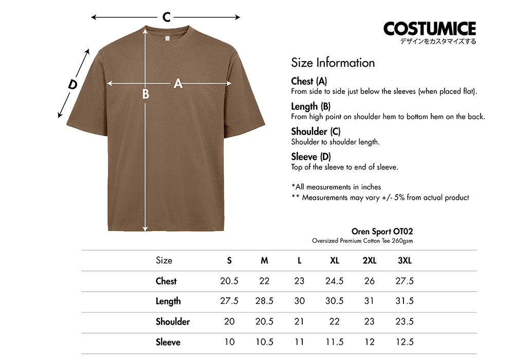 Oren Sport OT02 Oversized Premium Cotton Tee 260gsm 2026 Sze Information X Costumcie Design