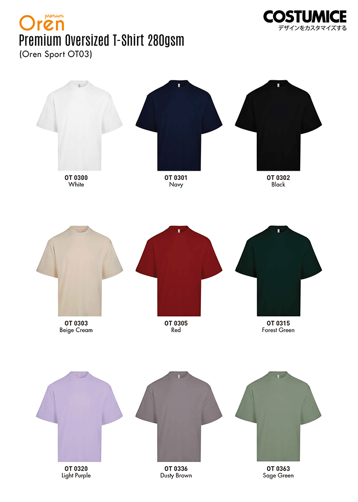Oren Sport OT03 Premium Oversized T-Shirt 280gsm 2026 Color Options X Costumice Design