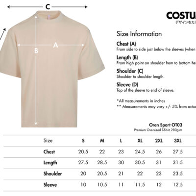 Oren Sport OT03 Premium Oversized T-Shirt 280gsm 2026 Sze Information X Costumcie Design