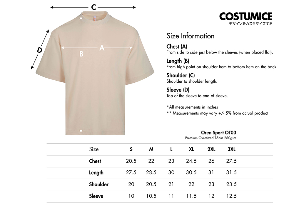 Oren Sport OT03 Premium Oversized T-Shirt 280gsm 2026 Sze Information X Costumcie Design