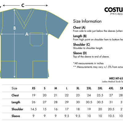 Unisex /Ladies Medical Scrub Set And Unisex Medical Scrub Top (Mr2 Mt-557/ Mt-657/ Mt-857) 16 Mr2 Mt-657 Ladies Medical Scrub Top 2026 Size Information X Costumcie Design