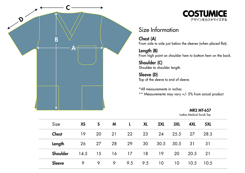 Unisex /Ladies Medical Scrub Set And Unisex Medical Scrub Top (Mr2 Mt-557/ Mt-657/ Mt-857) 8 Mr2 Mt-657 Ladies Medical Scrub Top 2026 Size Information X Costumcie Design