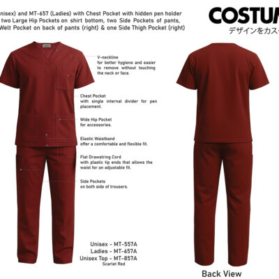 Unisex /Ladies Medical Scrub Set And Unisex Medical Scrub Top (Mr2 Mt-557/ Mt-657/ Mt-857) 11 Mr2 Mt-857 Unisex Medical Scrub Top Detail 2