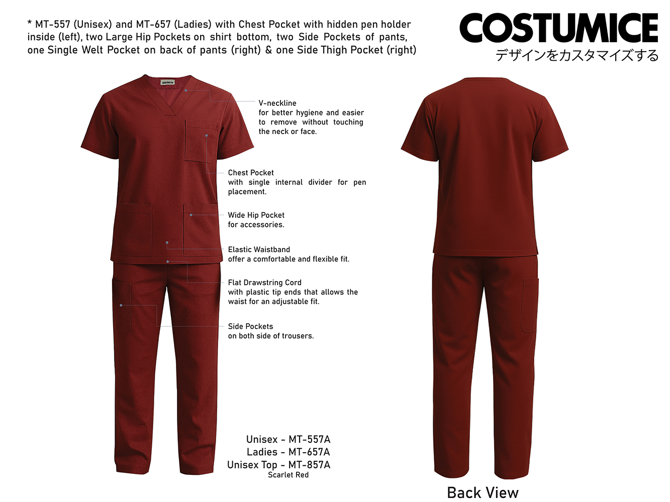 Unisex /Ladies Medical Scrub Set And Unisex Medical Scrub Top (Mr2 Mt-557/ Mt-657/ Mt-857) 3 Mr2 Mt-857 Unisex Medical Scrub Top Detail 2