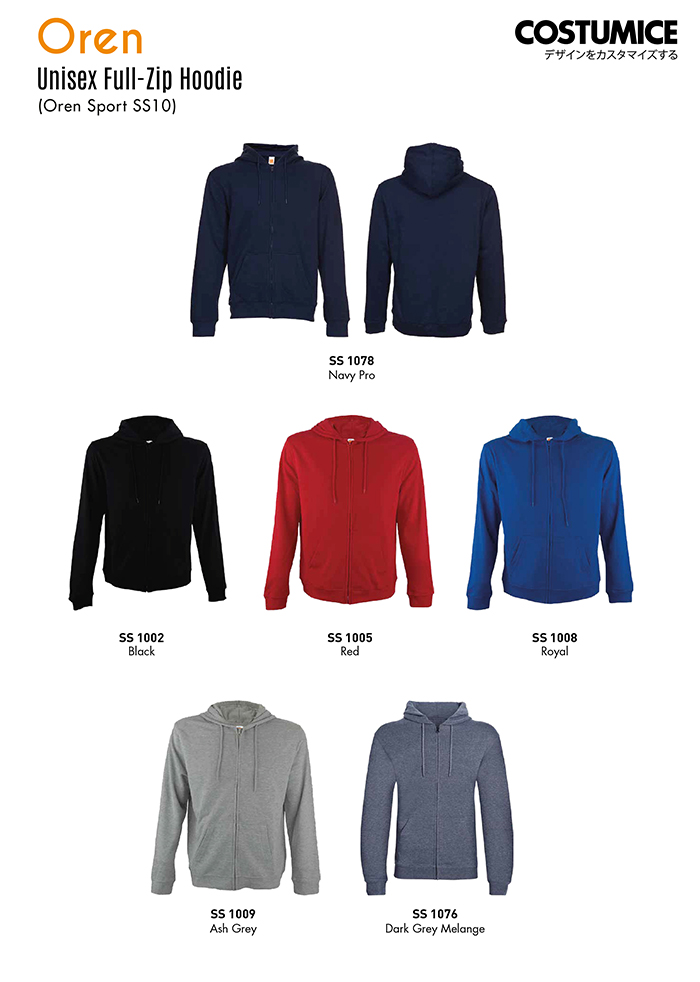 Unisex Full Zip Hoodie 65% Polyester 35% Cotton @250Gsm (Oren Sport Ss10) 4 Oren Sport Ss10 Unisex Full Zip Hoodie 2026 Color Options X Costumice Design